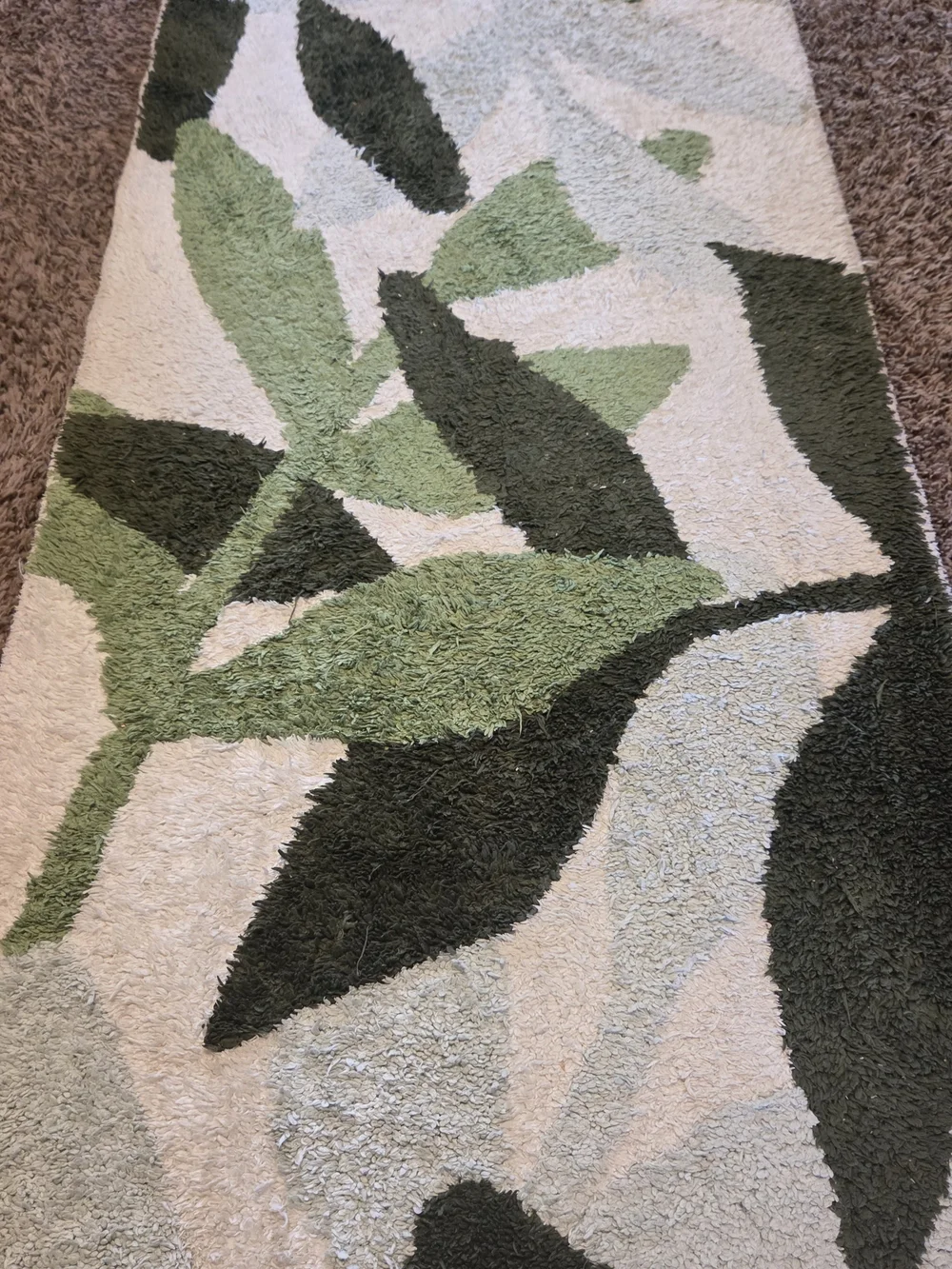 Long Green and White Rug Runner Featuring Beautiful Leaves, Soft